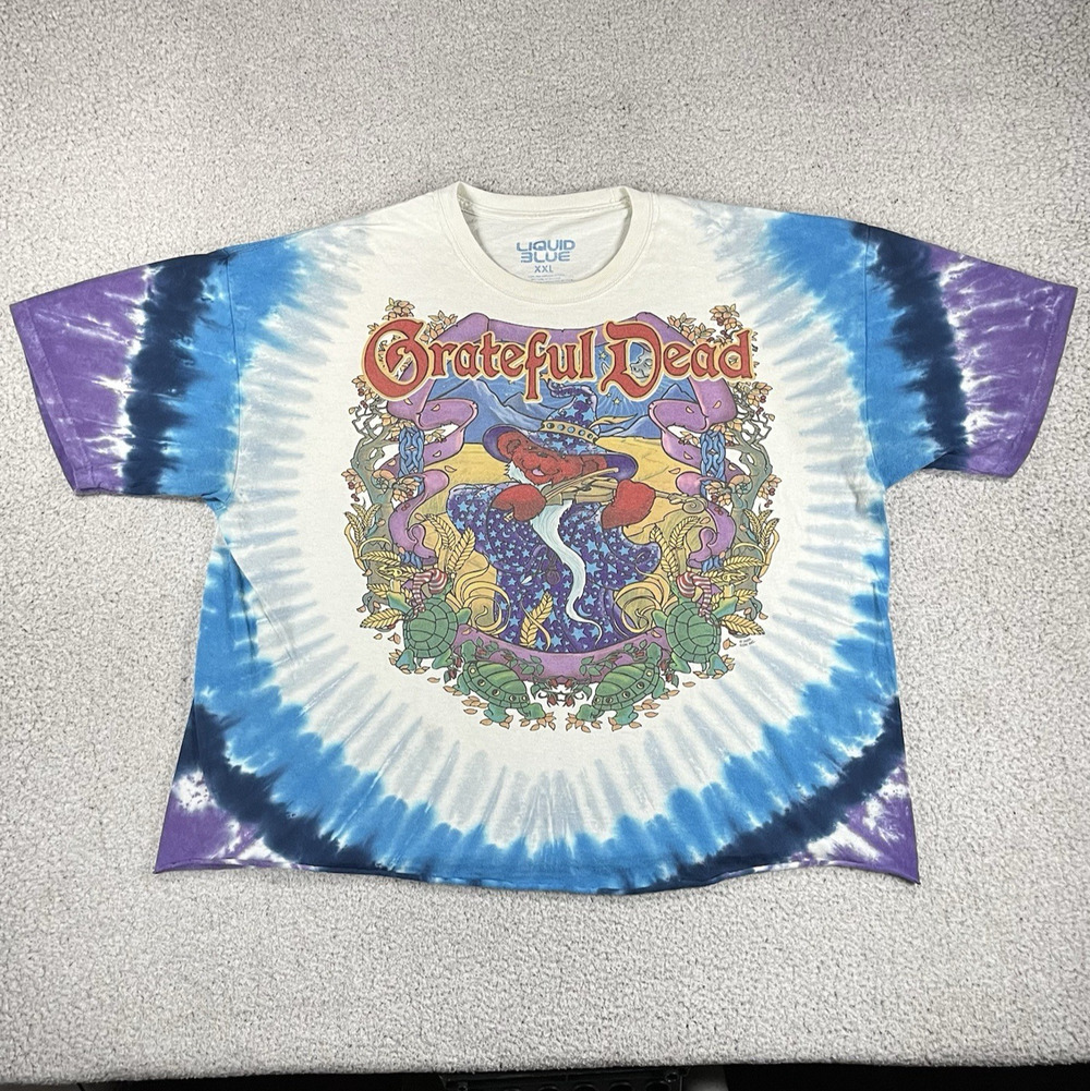 Vintage Grateful Dead Shirt Mens 2XL Crop Band Liquid Blue Terrapin Moon Tie Dye